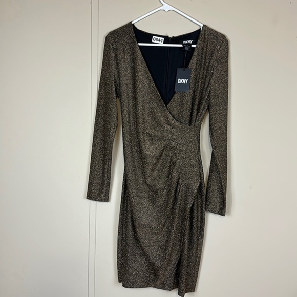 Dkny Dresses & Skirts - DKNY black /gold dress long sleeve right below knee  new with tag